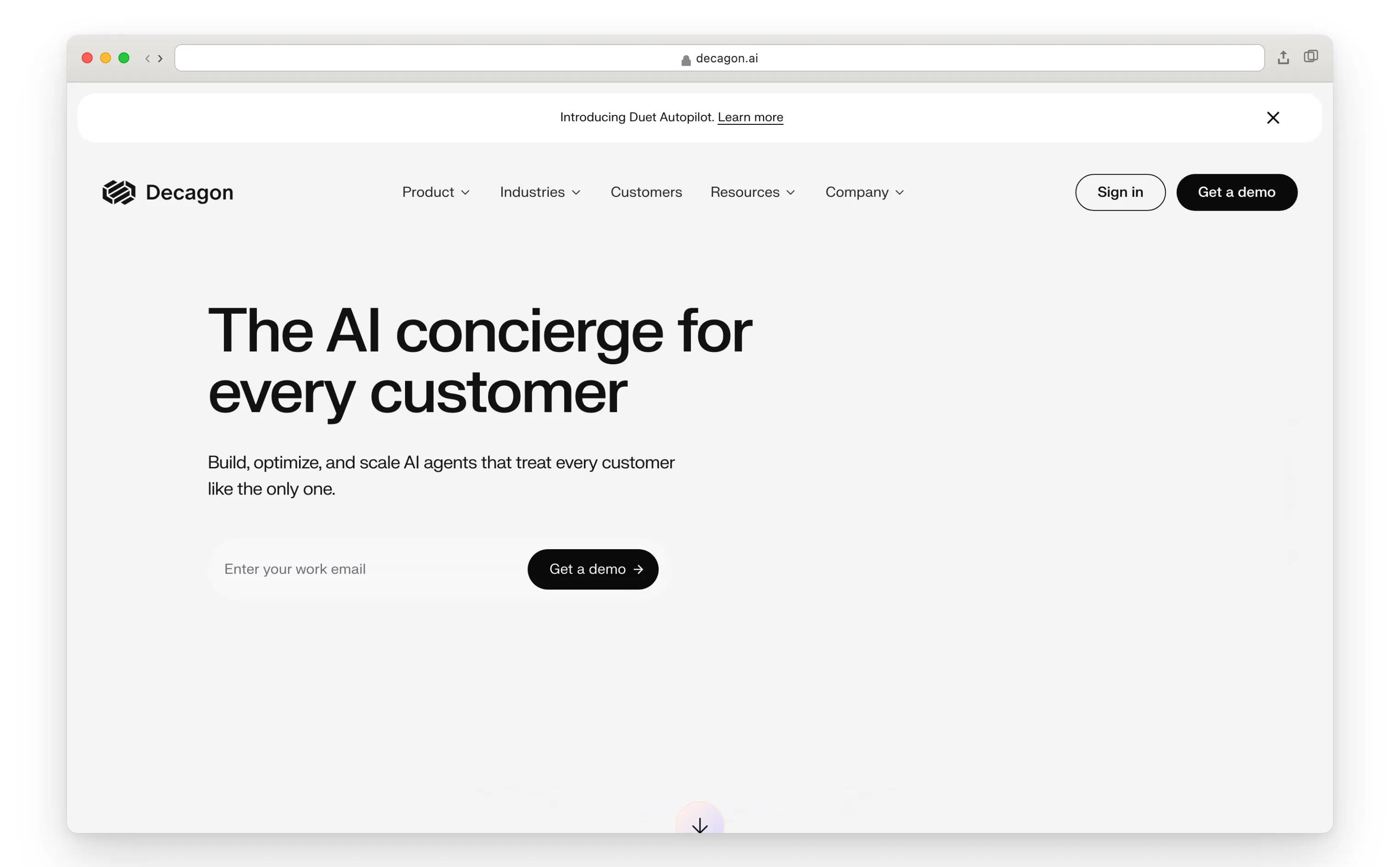 Decagon AI support agent platform homepage