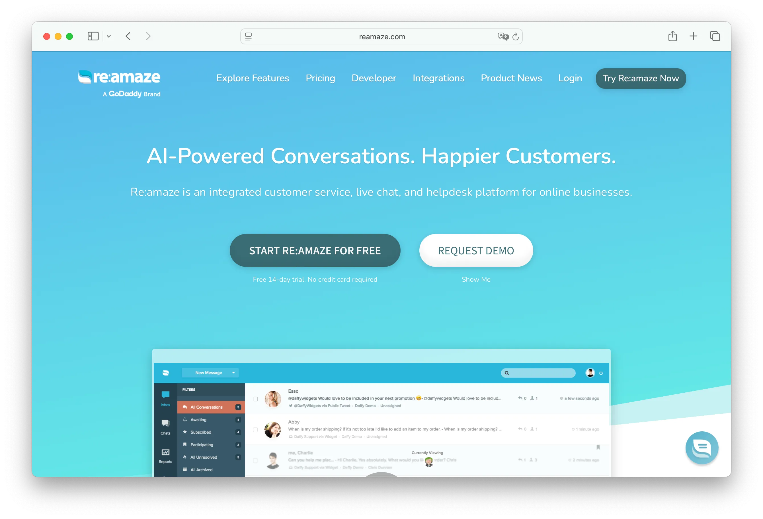 Re:amaze unified inbox and pre-built chatbots for e-commerce