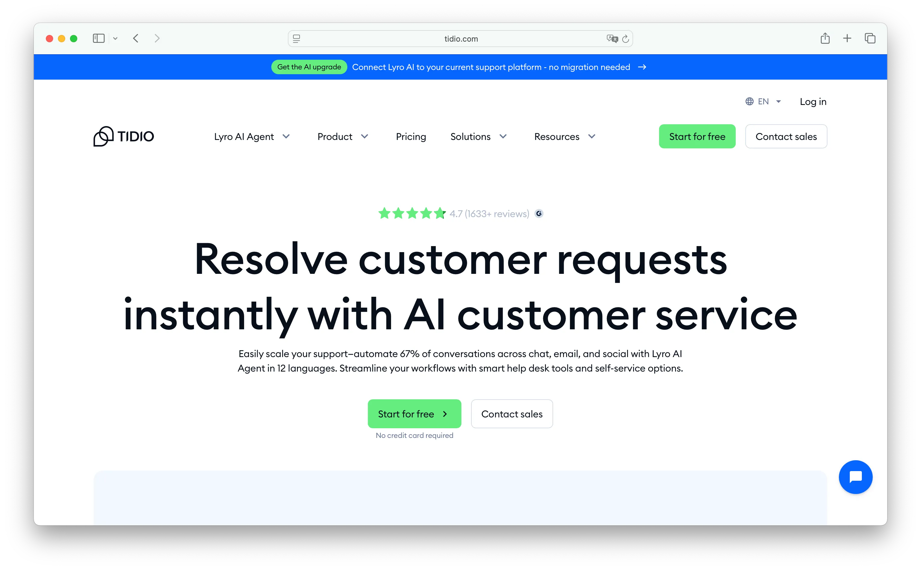 Tidio live chat and Lyro AI chatbot for SMBs