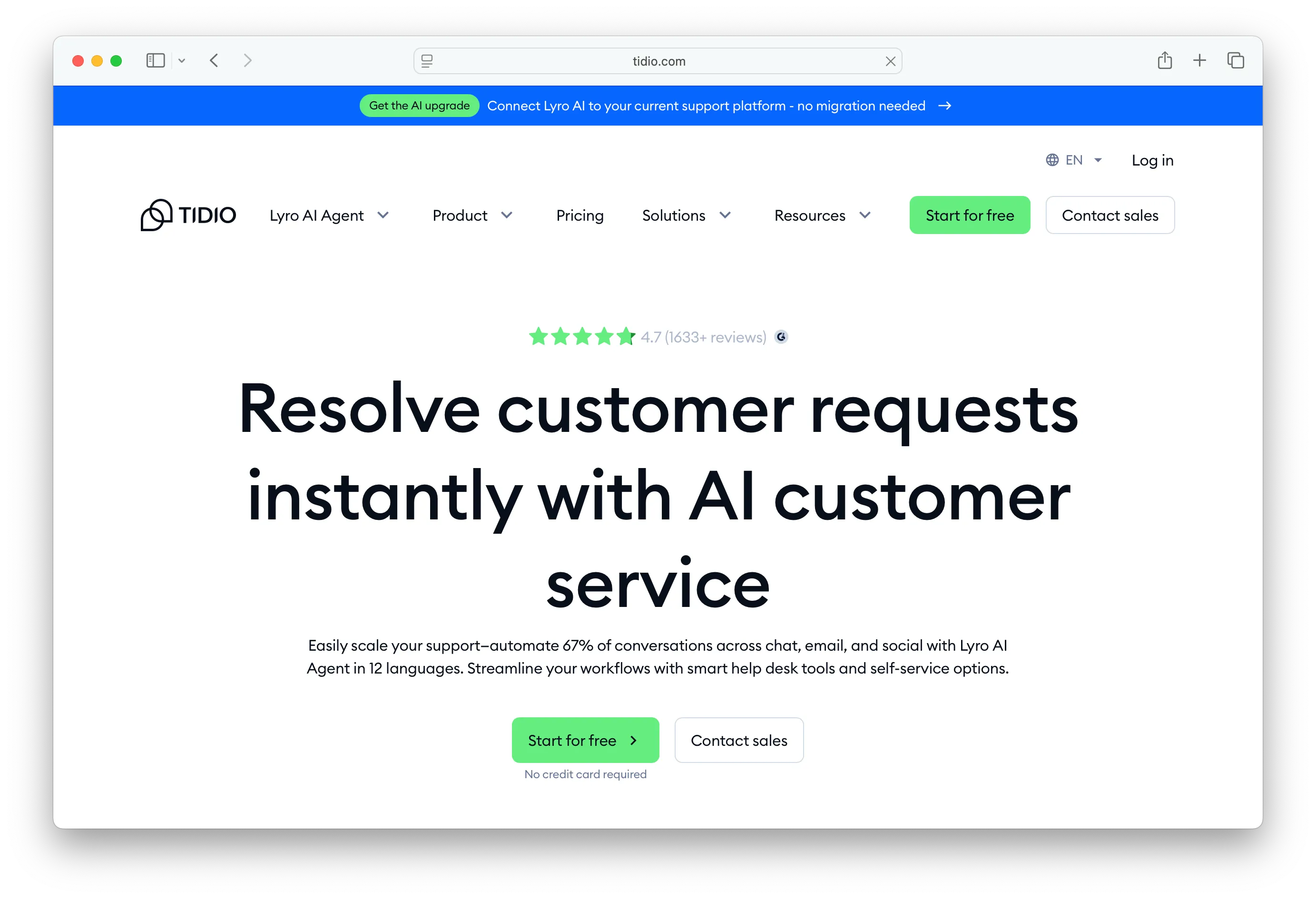Tidio live chat and Lyro AI chatbot for small e-commerce stores